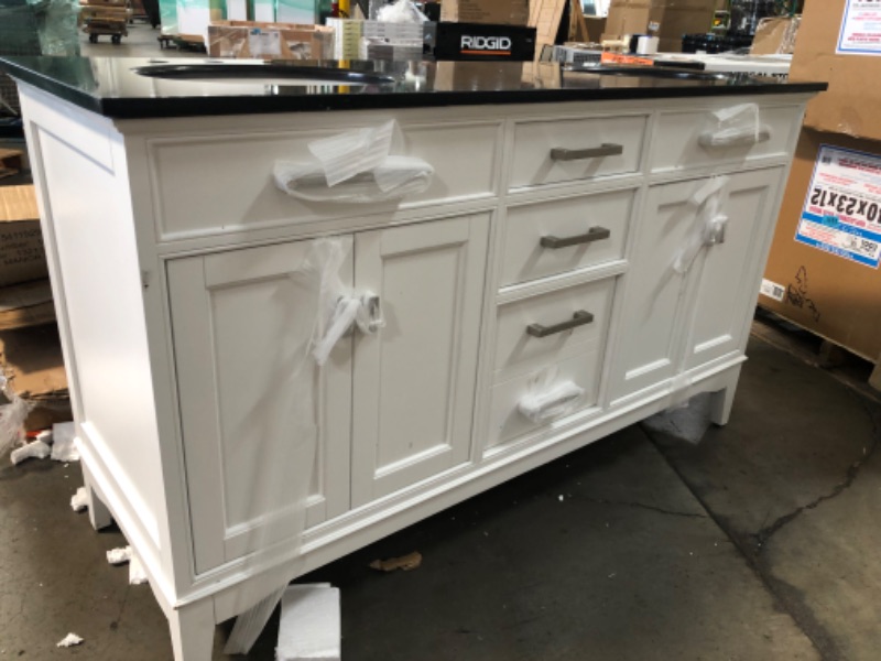 Photo 12 of (CHIPPED MARBLE TOP; PUNCTURED BACK; CRACKED PAINT; COSMETIC DAMAGES)
Home Decorators Collection Manor Grove 61 in. W Double Bath Vanity in White with Granite Vanity Top in Black with White Sink