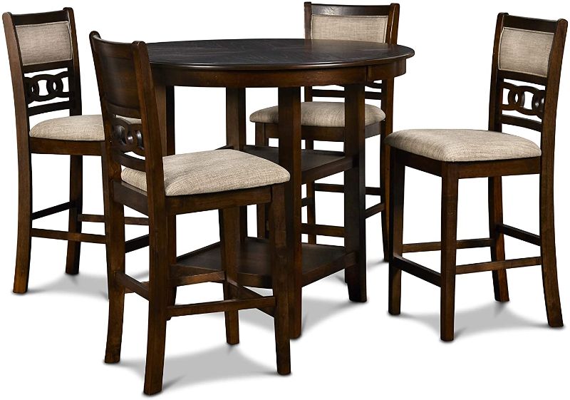 Photo 1 of ***PARTS ONLY*** New Classic FURNITURE Gia 5-Piece Round Counter Height Set with 1 Dining Table and 4 Chairs, 42-Inch, 42.25", Cherry
