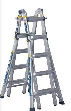 Photo 1 of 22 ft. Reach Aluminum 5-in-1 Multi-Position Pro Ladder with Powerlite Rails 375 lbs. Load Capacity Type IAA Duty
