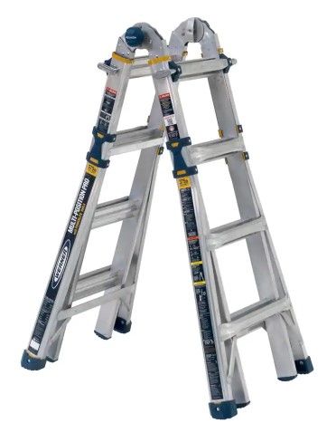 Photo 1 of 18 ft. Reach Aluminum 5-in-1 Multi-Position Pro Ladder with Powerlite Rails 375 lbs. Load Capacity Type IAA Duty
