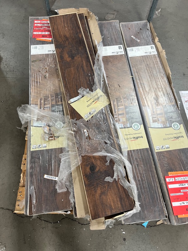 Photo 5 of **PALLET OF 12 CASES **** Hand scraped Saratoga Hickory 7 mm Thick x 7-2/3 in. Wide x 50-5/8 in. Length Laminate Flooring (24.17 sq. ft. / case)
