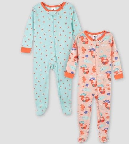 Photo 1 of 2 SETS - Gerber Baby Girls' 2pk Kisses & Wishes Snug Fit Footed Pajama SIZE : 18 M 

