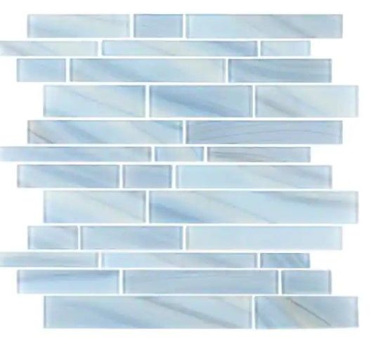 Photo 1 of 20 PIECES**Polar Orbit Blue 11.625 in. x 11.625 in. Interlocking Glossy Glass Mosaic Wall Tile (0.938 sq. ft./Each)
