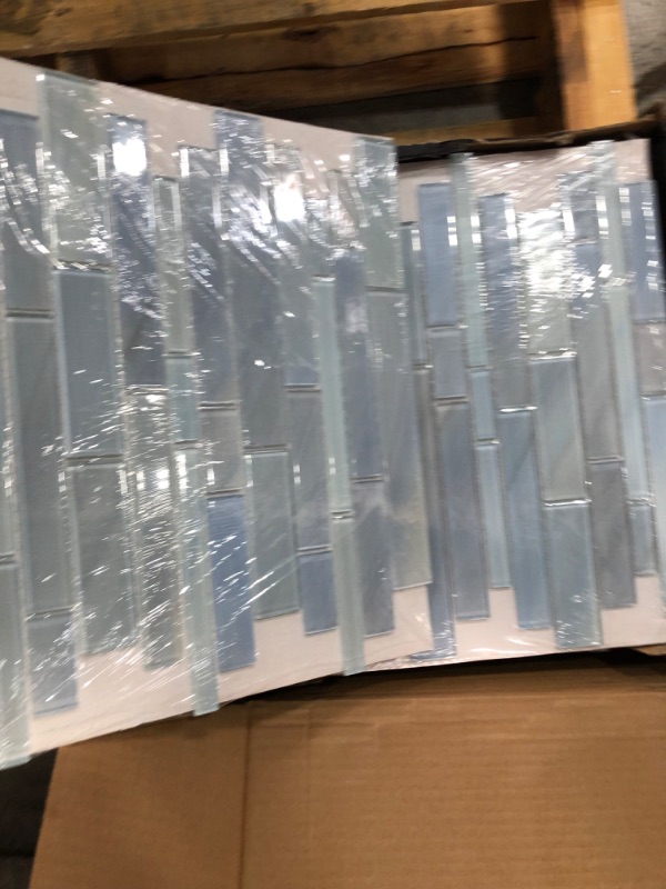 Photo 1 of 20 PIECES**Polar Orbit Blue 11.625 in. x 11.625 in. Interlocking Glossy Glass Mosaic Wall Tile (0.938 sq. ft./Each)
