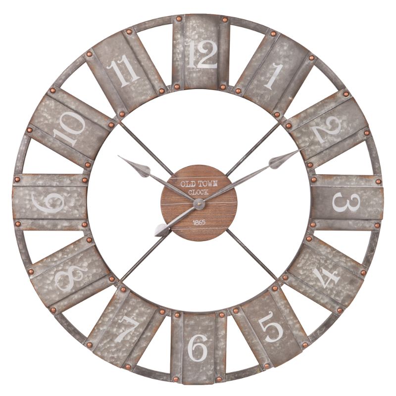 Photo 1 of 36" Galvanized Metal and Wood Windmill Clock Silver - Patton Wall Decor
