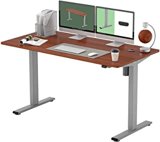 Photo 1 of (DAMAGED TABLE; BENT METAL) FLEXISPOT EG1 Essential Standing Desk 55 x 28 Inches Height Adjustable Desk Electric Sit Stand Up Desk with Splice Board Home Office Desks 55 x 28 Inches Vici (Gray Frame + Mahogany Top)
