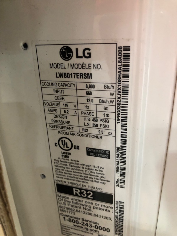 Photo 4 of (MISSING REMOTE) LG LW8017ERSM Smart Window Air Conditioner (Wi-Fi), 8,000 BTU 115V, White