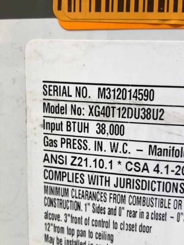 Photo 3 of Rheem Performance Platinum 40 Gal. Tall 12-Year 38,000 BTU Ultra Low NOx (ULN) Natural Gas Power Damper Tank Water Heater