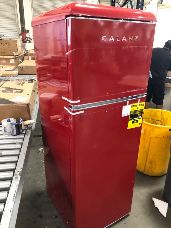 Photo 10 of (DENTED/SCRATCHED) Galanz GLR12TRDEFR Refrigerator, Dual Door Fridge, Adjustable Electrical Thermostat Control with Top Mount Freezer Compartment, Retro Red, 12.0 Cu Ft