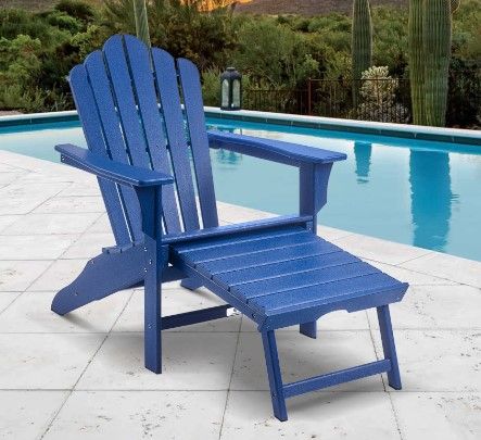Photo 1 of (STOCK PIC INACCURATELY REFLECTS ACTUAL PRODUCT) folding adirondack chair backyard outdoor blue with cupholders and leg rest