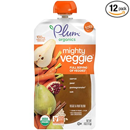 Photo 1 of BEST BY :  07/16/2022- NO REFUNDS ** Plum Organics Tot Food Pouch | Mighty Veggie | Carrot, Pear, Pomegranate and Oats | 4 Ounce | 12 Pack | Organic Food Squeeze for Kids, Toddlers
