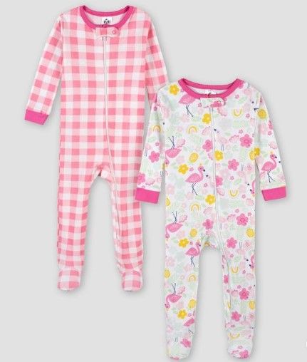 Photo 1 of Gerber Baby Girls' 2pk Flamingo Snug Fit Footed Pajama - White/Pink- 9Months

