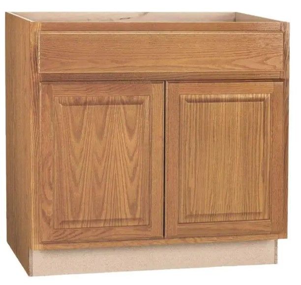 Photo 1 of *MINOR DAMAGED* Hampton Medium Oak Raised Panel Stock Assembled Base Kitchen Cabinet with Drawer Glides (36 in. x 34.5 in. x 24 in.)
