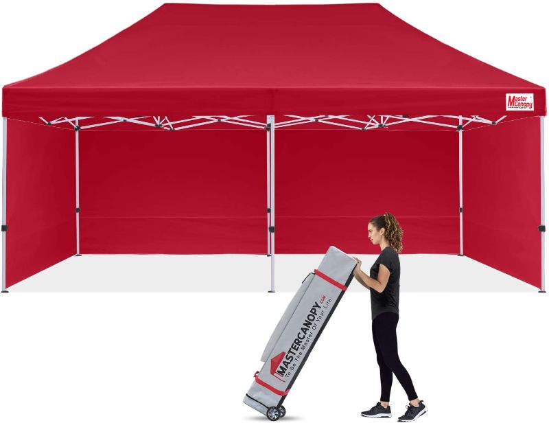 Photo 1 of **CANOPY DAMAGED*- MASTERCANOPY Heavy Duty Pop-up Canopy Tent with Sidewalls (10x20,Burgundy)
