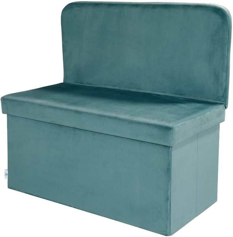 Photo 1 of **2 IN 1**- B FSOBEIIALEO Velvet Storage Ottoman with Seat Back, Footstool Shoes Bench Folding Chair, Room Organizer Cube Box (Teal, Large)
