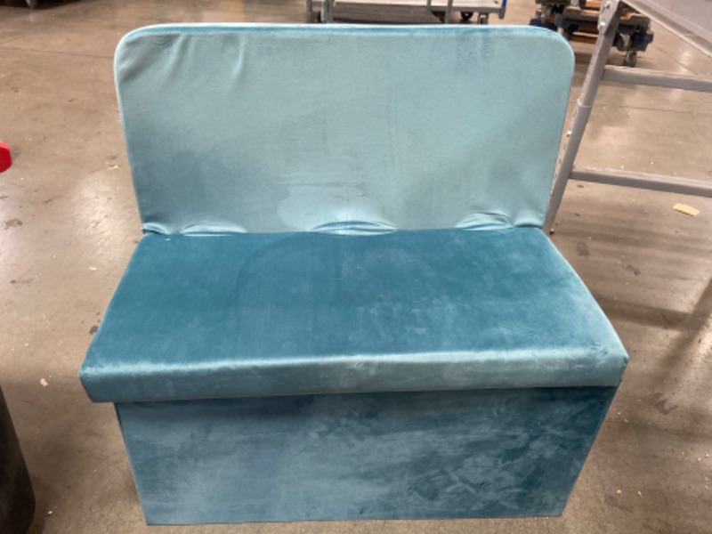 Photo 2 of **2 IN 1**- B FSOBEIIALEO Velvet Storage Ottoman with Seat Back, Footstool Shoes Bench Folding Chair, Room Organizer Cube Box (Teal, Large)
