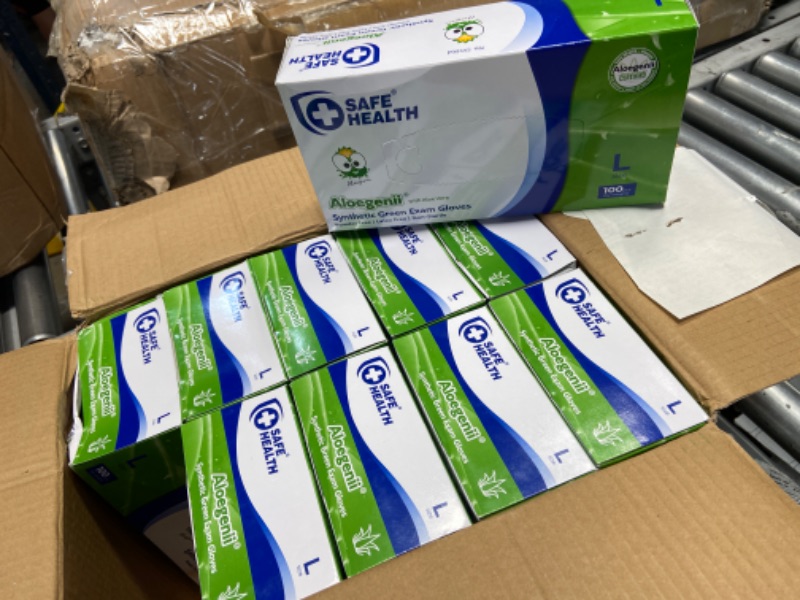 Photo 2 of 10 BOXES OF- * SAFE HEALTH Aloegenii Synthetic Green Vinyl Exam Gloves | Aloe Vera-Disposable | Free of Latex-Powder | Clinic-Nursing
