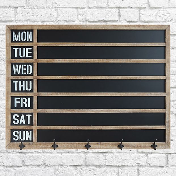 Photo 1 of WEEKDAY CHALKBOARD WITH 5 METAL HOOKS
