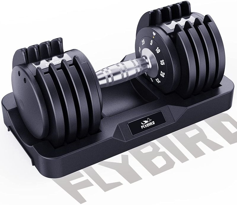 Photo 1 of *HEAVY*- FLYBIRD Adjustable Dumbbell,25/55lb Single Dumbbell for Men and Women with Anti-Slip Metal Handle,Fast Adjust Weight by Turning Handle,Black Dumbbell with Tray Suitable for Full Body Workout Fitness
