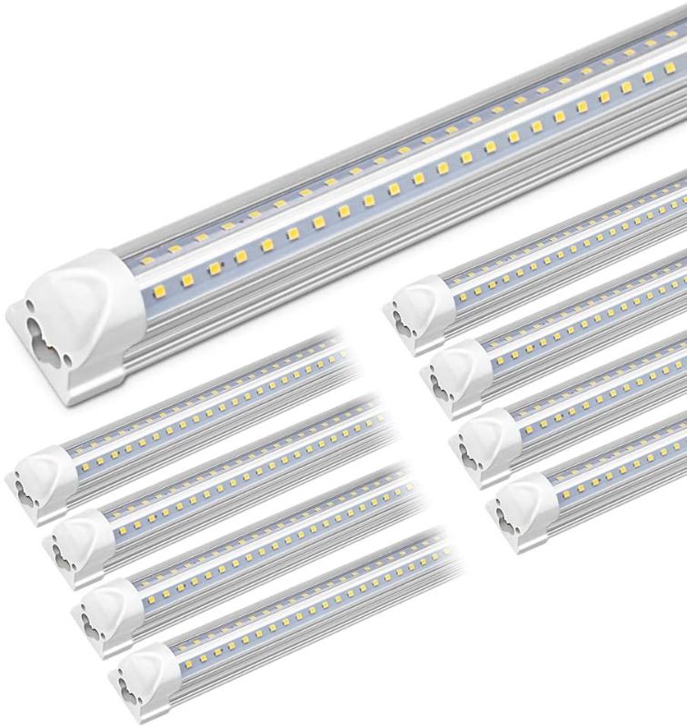 Photo 1 of **5 PACK*- Kihung 8ft LED Shop Light Fixture, V Shape T8 Integrated Tube Light, 6000K Super Bright White, 9750LM, 75W, Linkable Strip Lights for Garage, Workshop, Basement, Plug and Play, Clear Lens, 5-Pack
