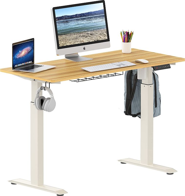 Photo 1 of SHW Memory Preset Electric Height Adjustable Standing Desk, 48 x 24 Inches, Light Cherry

