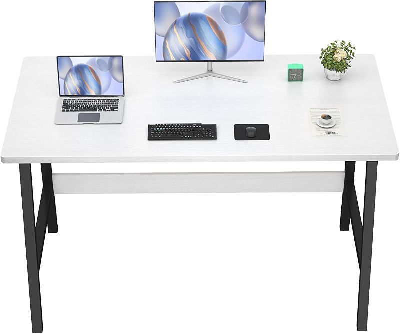 Photo 1 of Homfio Computer Desk 39 Inch Modern Sturdy Writing Desk, Small Desk for Small Place, Home Office Desk with Metal Legs , White
