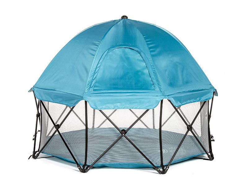 Photo 1 of **USED*- Regalo My Play Deluxe Extra Large Portable Play Yard Indoor and Outdoor, Bonus Kit, Includes a Full Canopy, Washable, Teal, 8-Panel
