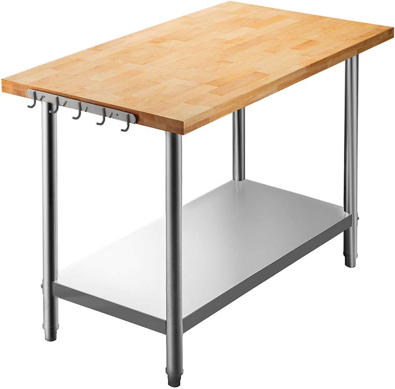 Photo 1 of incomplete,VEVOR Maple Top Work Table, Stainless Steel Kitchen Prep Table Wood, 48 x 24 Inches Metal Kitchen Table with Lower Shelf and Feet Stainless Steel Table for Prep & Work Outdoor Prep Table for Kitchen