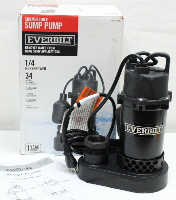 Photo 1 of NOT WORKING Everbilt 1/4 HP Submersible Aluminum Sump Pump 34 GPM w/ Tethered Switch NOB