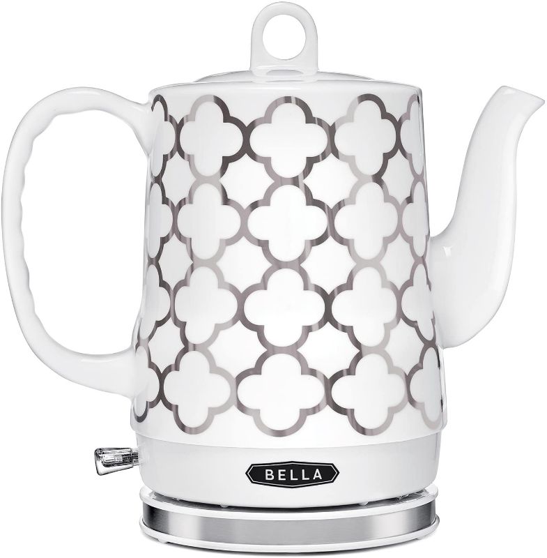 Photo 1 of BELLA Electric Ceramic Tea Kettle, Boil Water Quickly and Easily, Detachable Swivel Base & Boil Dry Protection, Carefree Auto Shut Off, 1.5 L, WHITE 
