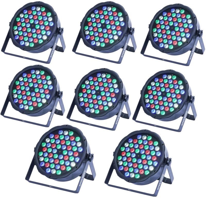 Photo 1 of LED Stage Lights XPCLEOYZ 54x3W LED Par Light RGBW 162Watt DMX 512 Stage Lighting for Home Party Wedding DJ Show Club Concert Dance Floor Lighting - 4 Pack … (8PCS)
