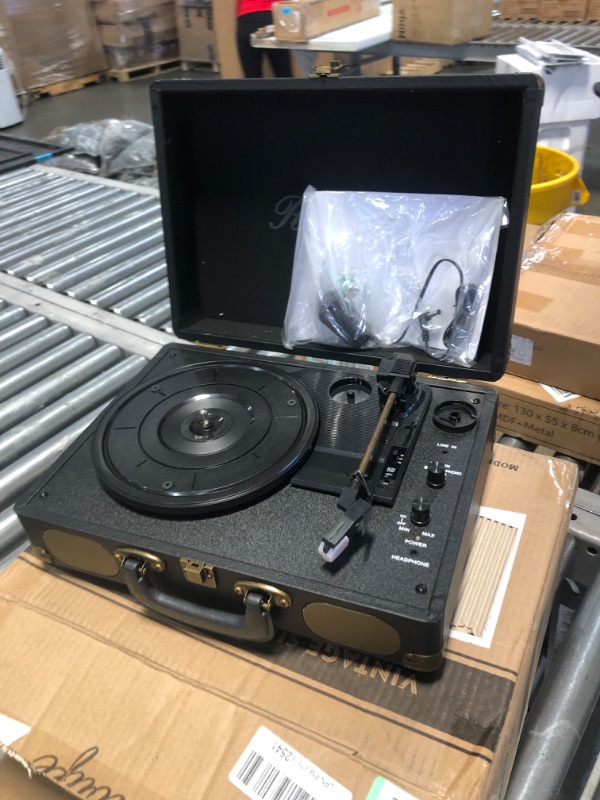 Photo 1 of Vinyl Record Player 3-Speed Bluetooth Suitcase Portable Belt-Driven Record Player with Built-in Speakers RCA Line Out AUX in Headphone Jack Vintage Turntable
