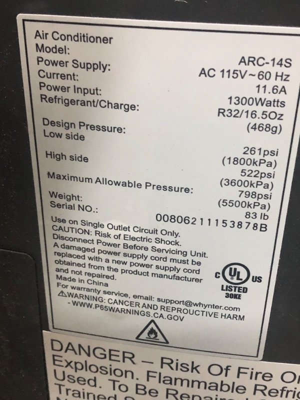 Photo 8 of DAMAGED, Whynter ARC-14S 14,000 BTU Dual Hose Portable Air Conditioner, Dehumidifier, Fan with Activated Carbon Filter in Platinum and Black plus Storage bag for Rooms up to 500 sq ft
