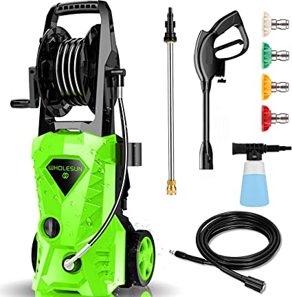 Photo 1 of ***MISSING HANDLE/WAND*** Pressure Washer WHOLESUN 3000PSI Electric Pressure Washer 2.4GPM Power Washer with Hose Reel and Brush 1600W High Pressure Washer for Driveway Fence Patio Deck Cleaning
