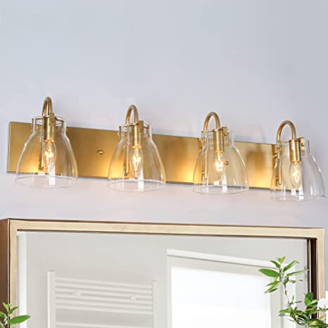 Photo 1 of KSANA Bathroom Light Fixtures, 4-Light Gold Bathroom Vanity Light with Clear Glass Shade, 29.5’’ Large Modern Bathroom Lighting Over Mirror
