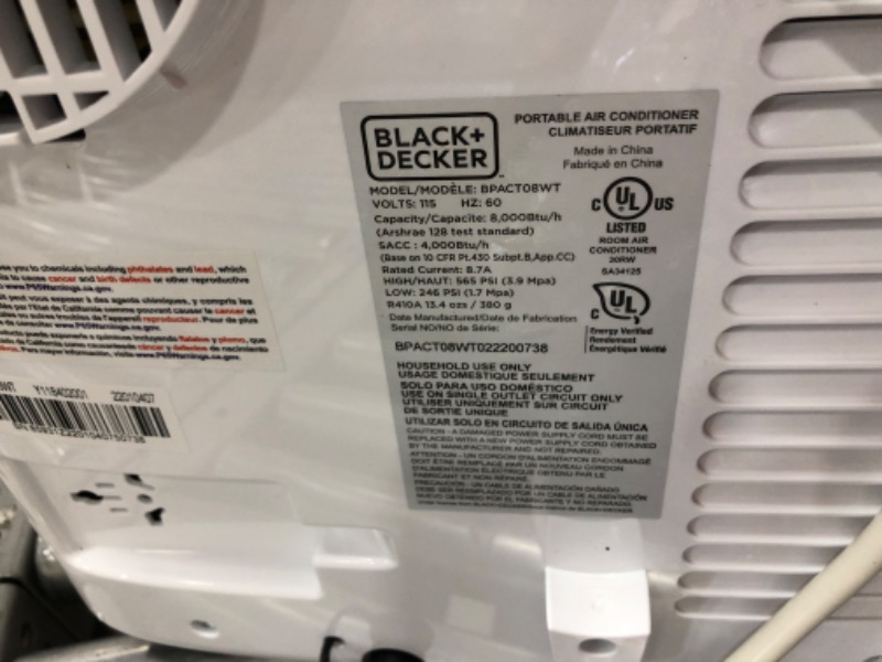 Photo 2 of BLACK & DECKER BPACT08WT Portable Air Conditioner,8000 Btu
