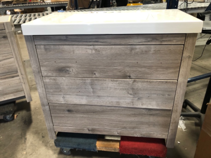 Photo 4 of **DAMAGE TO BACK OF VANITY, SEE PHOTO**
Glacier Bay Woodbrook 37 in. W Bathroom Vanity in White Washed Oak with Cultured Marble Vanity Top in White with White Sink
