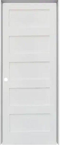 Photo 1 of (COSMETIC DAMAGE)
Krosswood Doors 30 in. x 80 in. Shaker 5-Panel Primed Solid Hybrid Core MDF Left-Hand Single Prehung Interior Door