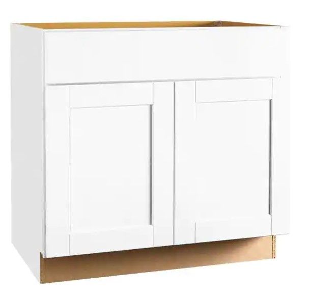 Photo 1 of (DAMAGED UPPER CORNER; COSMETIC DAMAGES)
Hampton Bay Shaker Satin White Stock Assembled Sink Base Kitchen Cabinet (36 in. x 34.5 in. x 24 in.)