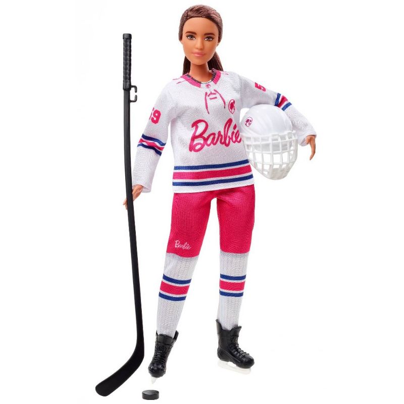 Photo 1 of Barbie Winter Sports Hockey Player Brunette Doll Curvy Shape (12 in) with Jersey Helmet Hockey Stick Puck & Trophy 
