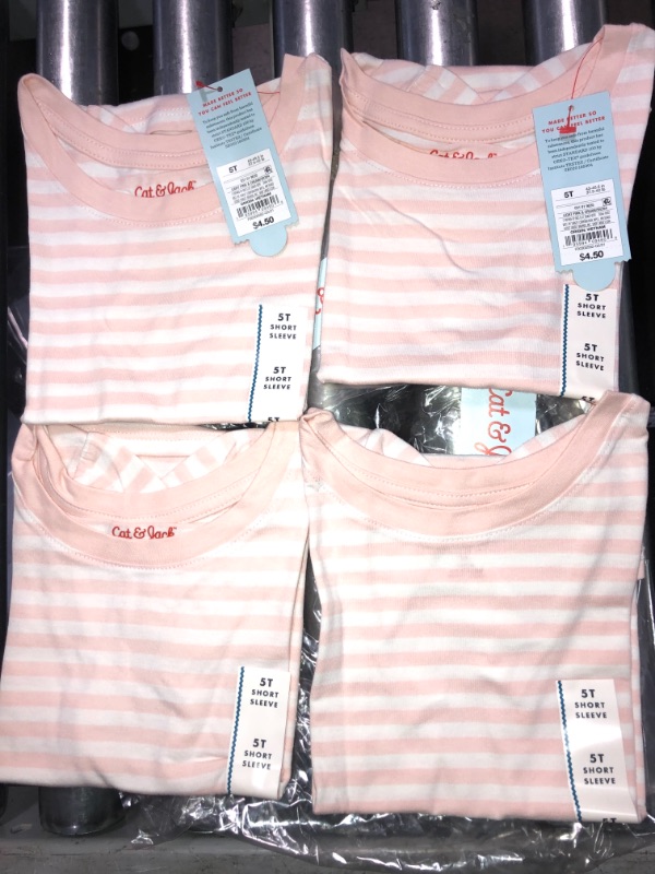 Photo 1 of 4PACK- Toddler Girls' Striped Short Sleeve T-Shirt - Cat & Jack™ -
5T- short sleeve -LIGHT PINK 

