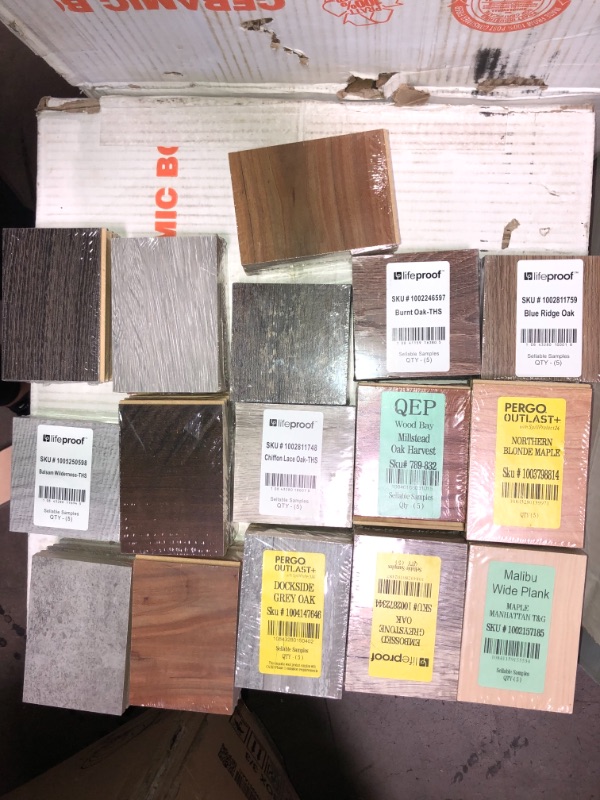 Photo 16 of -NONREFUNDABLE -SOLD AS IS ! 
Pallet of assorted Pergo Outlast Waterproof Laminate Wood Flooring vinyl samples, assorted colors and sizes, more than 15 different shades 
