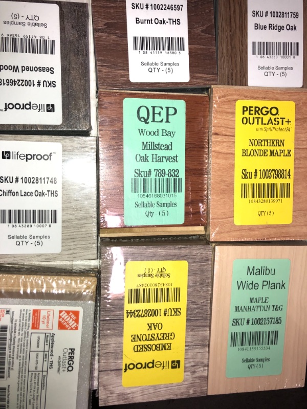 Photo 12 of -NONREFUNDABLE -SOLD AS IS ! 
Pallet of assorted Pergo Outlast Waterproof Laminate Wood Flooring vinyl samples, assorted colors and sizes, more than 15 different shades 