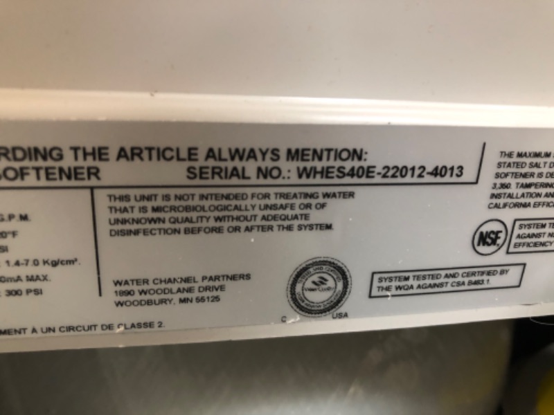 Photo 4 of Parts only ! Whirlpool WHES40E 40,000 Grain Softener | Salt & Water Saving Technology | NSF Certified | Automatic Whole House Soft Water Regeneration, White
