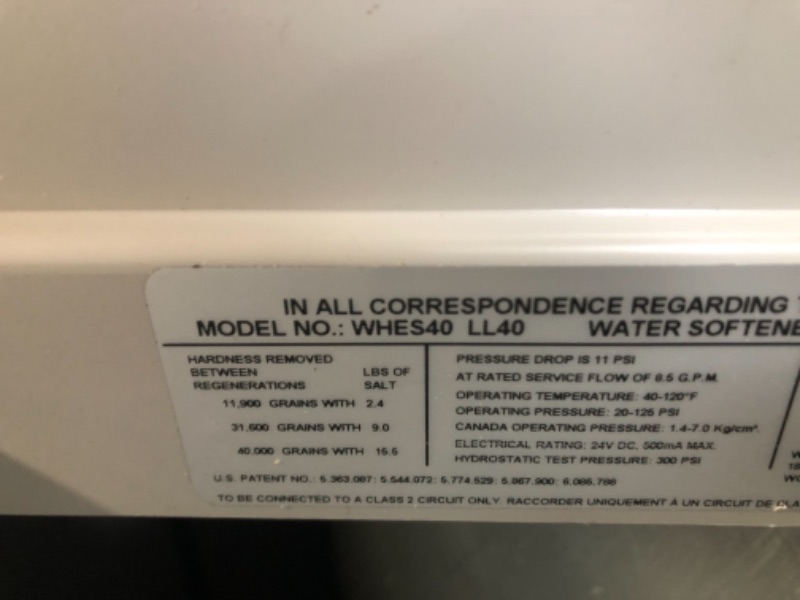 Photo 2 of Parts only ! Whirlpool WHES40E 40,000 Grain Softener | Salt & Water Saving Technology | NSF Certified | Automatic Whole House Soft Water Regeneration, White
