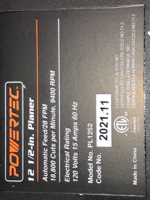 Photo 1 of POWERTEC PL1252 15 Amp 2-Blade Benchtop Thickness Planer for Woodworking 12-1/2 in. Portable
