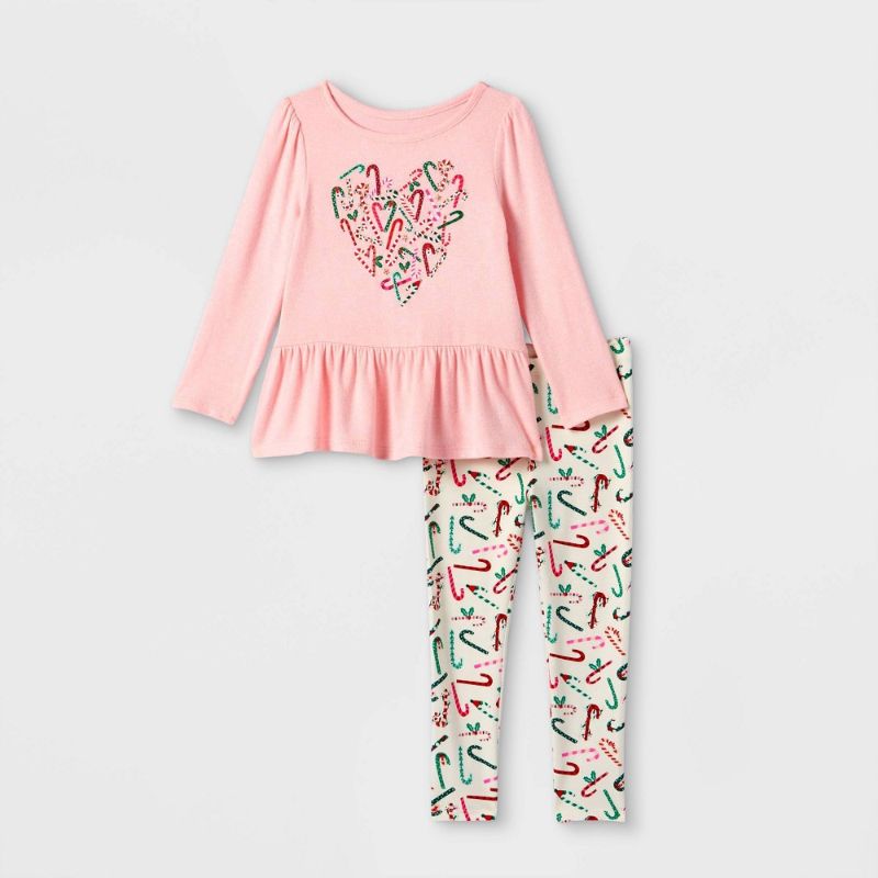 Photo 1 of 12 PACK -Toddler Girls' Candy Cane Heart Top & Leggings Set - Cat & Jack™-SIZE 12M - 
