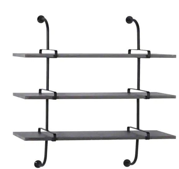 Photo 1 of 39 in. x 38 in. Grey Wood Industrial Wall Shelf
