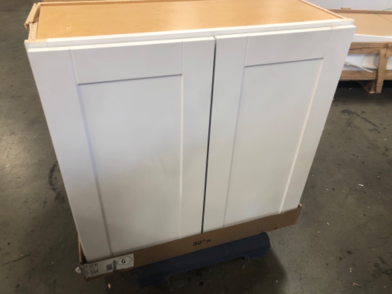 Photo 2 of (DAMAGED UPPER FRAME)
Hampton Bay Shaker Satin White Stock Assembled Wall Kitchen Cabinet (30 in. x 30 in. x 12 in.)