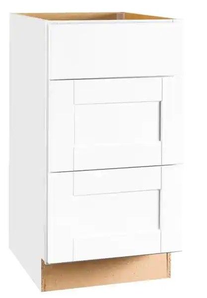 Photo 1 of (DAMAGED BACK FRAME)
Hampton Bay Shaker Satin White Stock Assembled Drawer Base Kitchen Cabinet with Drawer Glides (18 in. x 34.5 in. x 24 in.)